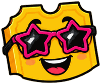 The SimplyRaffle ticket mascot wearing pink star-shaped party sunglasses