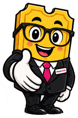 The SimplyRaffle mascot in a suit, offering a handshake