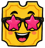The SimplyRaffle mascot's face, wearing star-shaped sunglasses