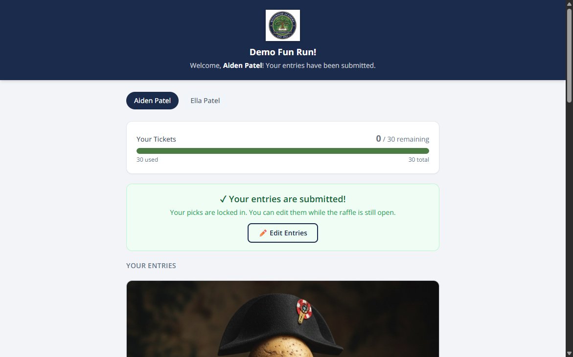 Participant entry page showing submitted prize picks
